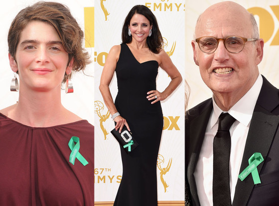 Jeffrey Tambor, Gaby Hoffmann, Julia Louis-Dreyfus, Green Ribbons, Emmy Awards 2015 Jeffrey Tambor, Gaby Hoffmann, Julia Louis-Dreyfus, Green Ribbons, Emmy Awards 2015